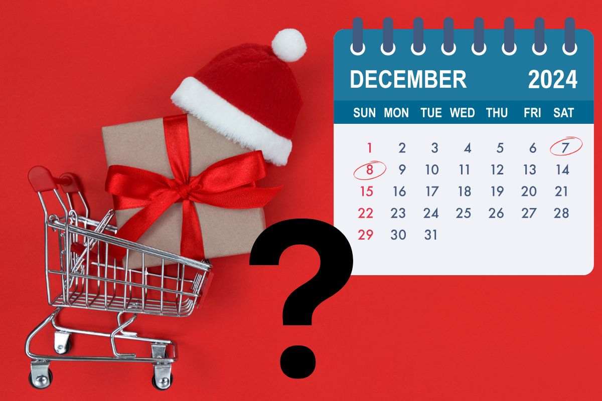 carrello con cappello di babbo natale e calendario