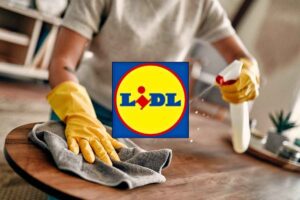 Lidl logo e persona che pulisce